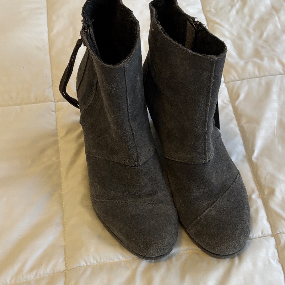 Toms Charcoal Suede Ankle Booties